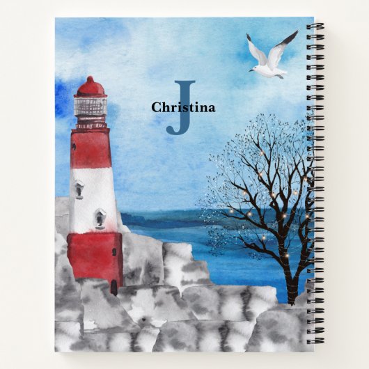 Monogram Lighthouse Watercolor Scene Notizblock (Rückseite)