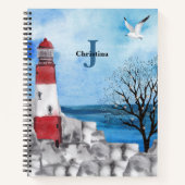 Monogram Lighthouse Watercolor Scene Notizblock (Vorderseite)