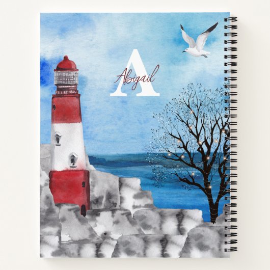 Monogram Lighthouse Watercolor Scene Notizblock (Rückseite)