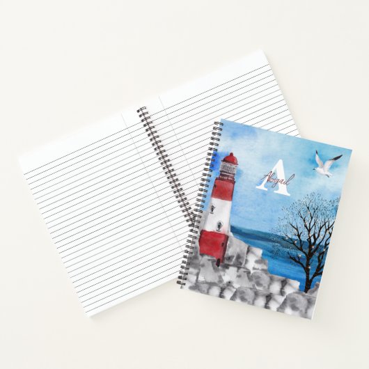 Monogram Lighthouse Watercolor Scene Notizblock (Innenseite)