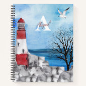 Monogram Lighthouse Watercolor Scene Notizblock (Vorderseite)