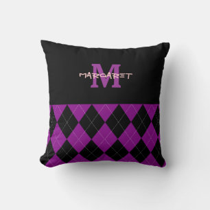 Monogram Lila Black Raute Throw Kissen