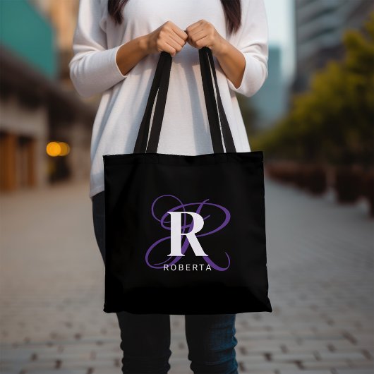 Monogram Lila Black Script Name Stilvoll Tasche