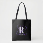 Monogram Lila Black Script Name Stilvoll Tasche (Vorderseite)