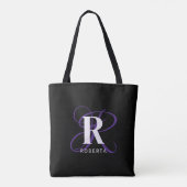 Monogram Lila Black Script Name Stilvoll Tasche (Rückseite)