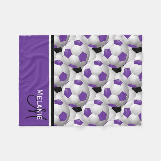 Monogram Lila Black Soccer Ball Pattern Fleecedecke (Vorderseite (Horizontal))