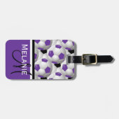 Monogram Lila Black Soccer Ball Pattern Gepäckanhänger (Vorderseite horizontal)