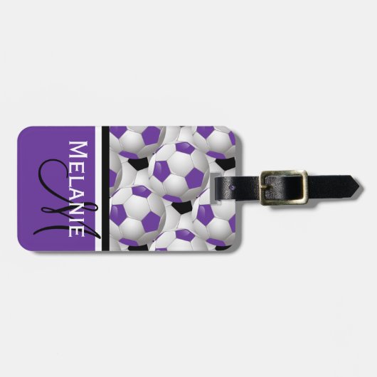 Monogram Lila Black Soccer Ball Pattern Gepäckanhänger (Vorderseite horizontal)