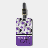 Monogram Lila Black Soccer Ball Pattern Gepäckanhänger (Vorderseite vertikal)