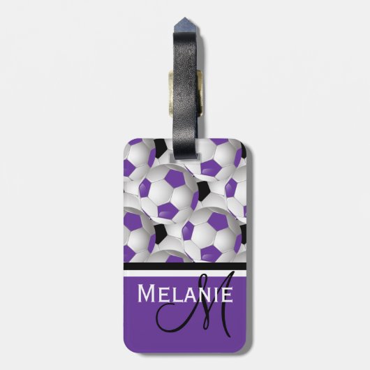 Monogram Lila Black Soccer Ball Pattern Gepäckanhänger (Rückseite vertikal)