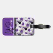 Monogram Lila Black Soccer Ball Pattern Gepäckanhänger (Rückseite horizontal)