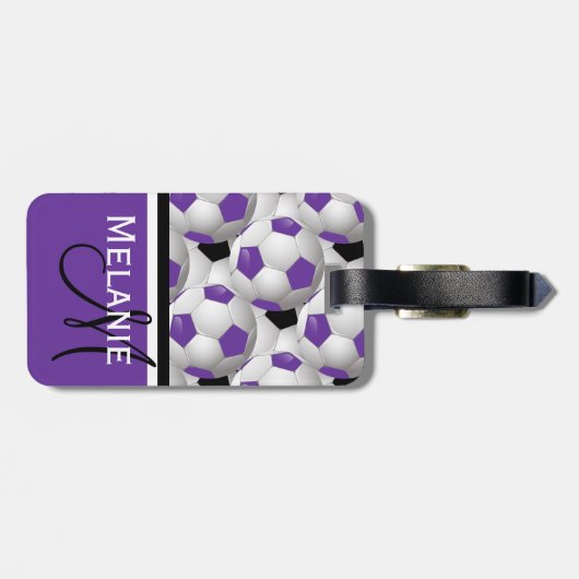 Monogram Lila Black Soccer Ball Pattern Gepäckanhänger (Rückseite horizontal)