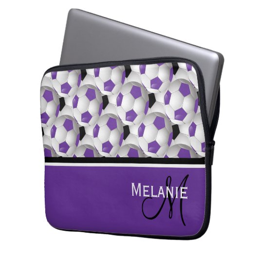 Monogram Lila Black Soccer Ball Pattern Laptopschutzhülle (Vorderseite Links)