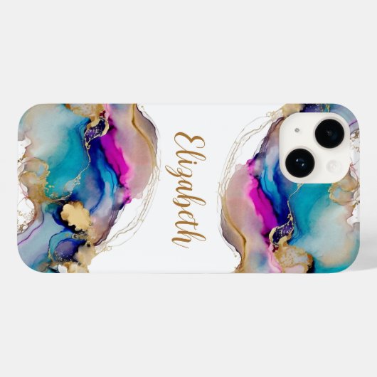 Monogram Lila Blue Gold Wash Aquarell Abstrakt Case-Mate iPhone Hülle (Rückseite (Horizontal))