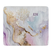 Monogram Lila Blue Gold Wash Schneidebrett (Vorderseite)