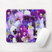 Monogram Lila Blue White Pansy Floral Blume Mousepad (Mit Mouse)