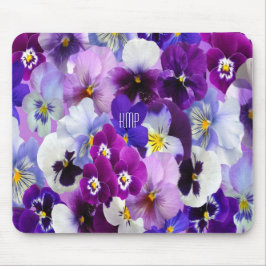 Monogram Lila Blue White Pansy Floral Blume Mousepad