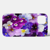 Monogram Lila Blue White Pansy Floral Case-Mate iPhone Hülle (Rückseite (Horizontal))