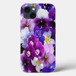 Monogram Lila Blue White Pansy Floral Case-Mate iPhone Hülle