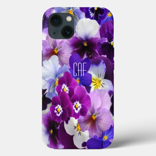 Monogram Lila Blue White Pansy Floral Case-Mate iPhone Hülle (Rückseite)