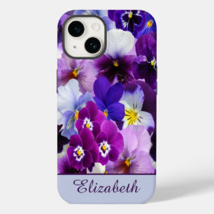 Monogram Lila Blue White Pansy Floral Case-Mate iPhone 14 Hülle