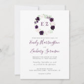 Monogram Lila Blush Floral Wedding Einladung (Vorderseite)