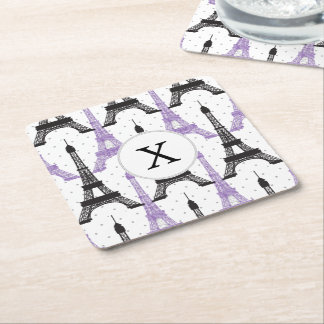 Monogram Lila Chic Eiffelturm-Muster Rechteckiger Pappuntersetzer