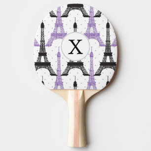Monogram Lila Chic Eiffelturm-Muster Tischtennis Schläger