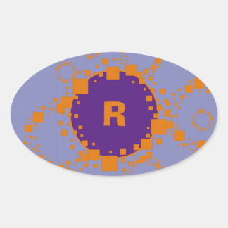Monogram Lila Circle Squares Art Ovaler Aufkleber