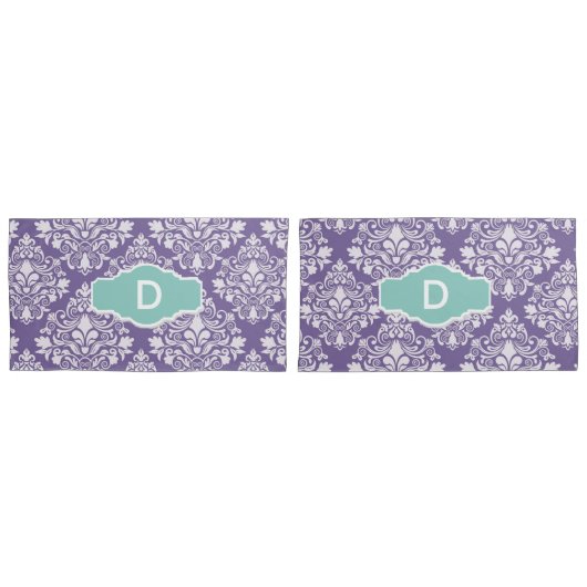 Monogram Lila Damask Kissen Hüllen Kissenbezug (Vorderseite-Set)