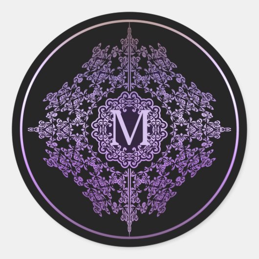 Monogram Lila Filigree Motif Stickers (Vorderseite)