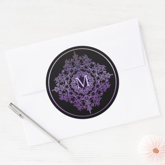 Monogram Lila Filigree Motif Stickers (Umschlag)
