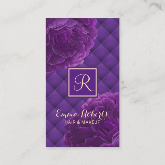 Monogram Lila Floral Eleganter Schönheitssalon Visitenkarte (Vorderseite)