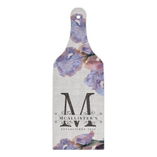 Monogram Lila Floral Family etabliert Vintag Schneidebrett (Vorderseite)