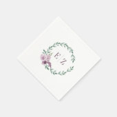 Monogram Lila Floral Foliage Boho Wedding Serviette (Ecke)