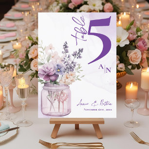 Monogram Lila Floral Frame Wedding Tischnummer
