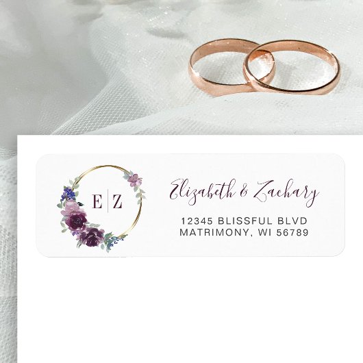 Monogram Lila Floral Gold Hoop Rücksendeadresse