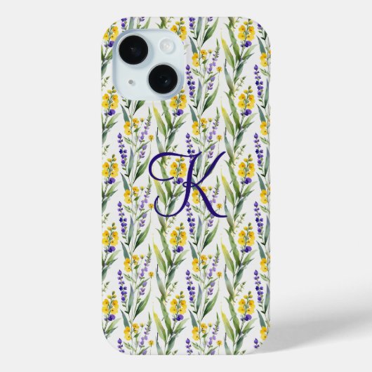 Monogram Lila Gelbe Wildblumen Trendy Case-Mate iPhone Hülle (Rückseite)