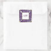 Monogram Lila Gem Quadratischer Aufkleber (Tasche)