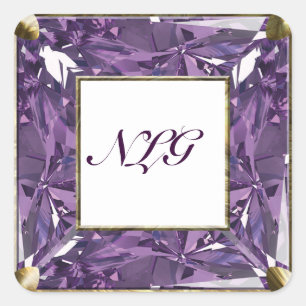 Monogram Lila Gem Quadratischer Aufkleber