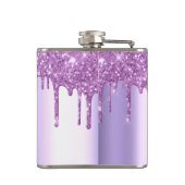 Monogram Lila Glitzer Tropfen Girly Sparkle Flachmann (Rückseite)