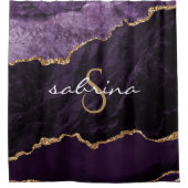 Monogram Lila Gold Agate Geode Duschvorhang (Vorderseite)