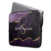 Monogram Lila Gold Agate Geode Laptopschutzhülle (Vorderseite Links)