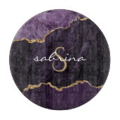 Monogram Lila Gold Agate Geode Schneidebrett (Vorderseite)