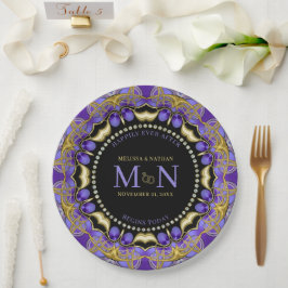 Monogram Lila Gold Diamond Lace Einzigartige Hochz Pappteller