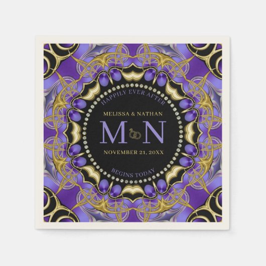 Monogram Lila Gold Diamond Lace Einzigartige Hochz Serviette (Vorderseite)
