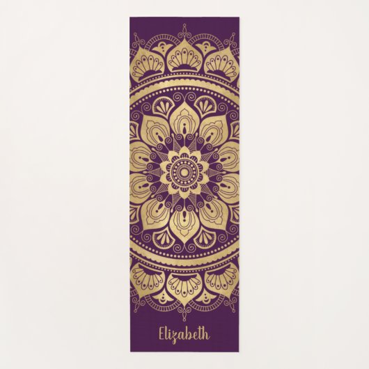 Monogram Lila Gold Mandala Blumenmuster Yogamatte (Vorderseite)