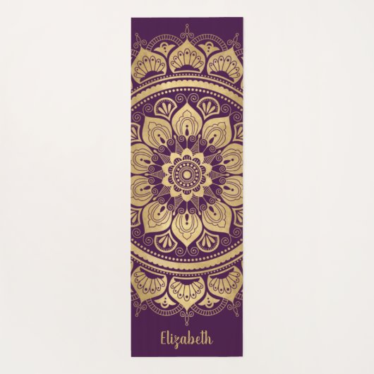 Monogram Lila Gold Mandala Blumenmuster Yogamatte (Rückseite)