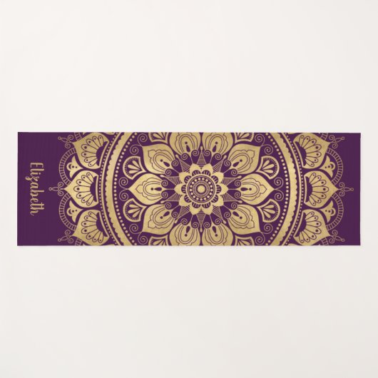 Monogram Lila Gold Mandala Blumenmuster Yogamatte (Vorderseite (Horizontal))