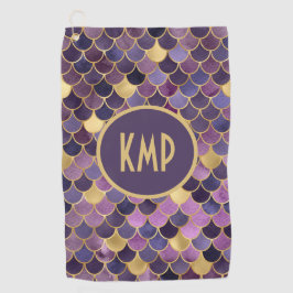 Monogram Lila Gold Mermaid Scales Trendy Golfhandtuch
